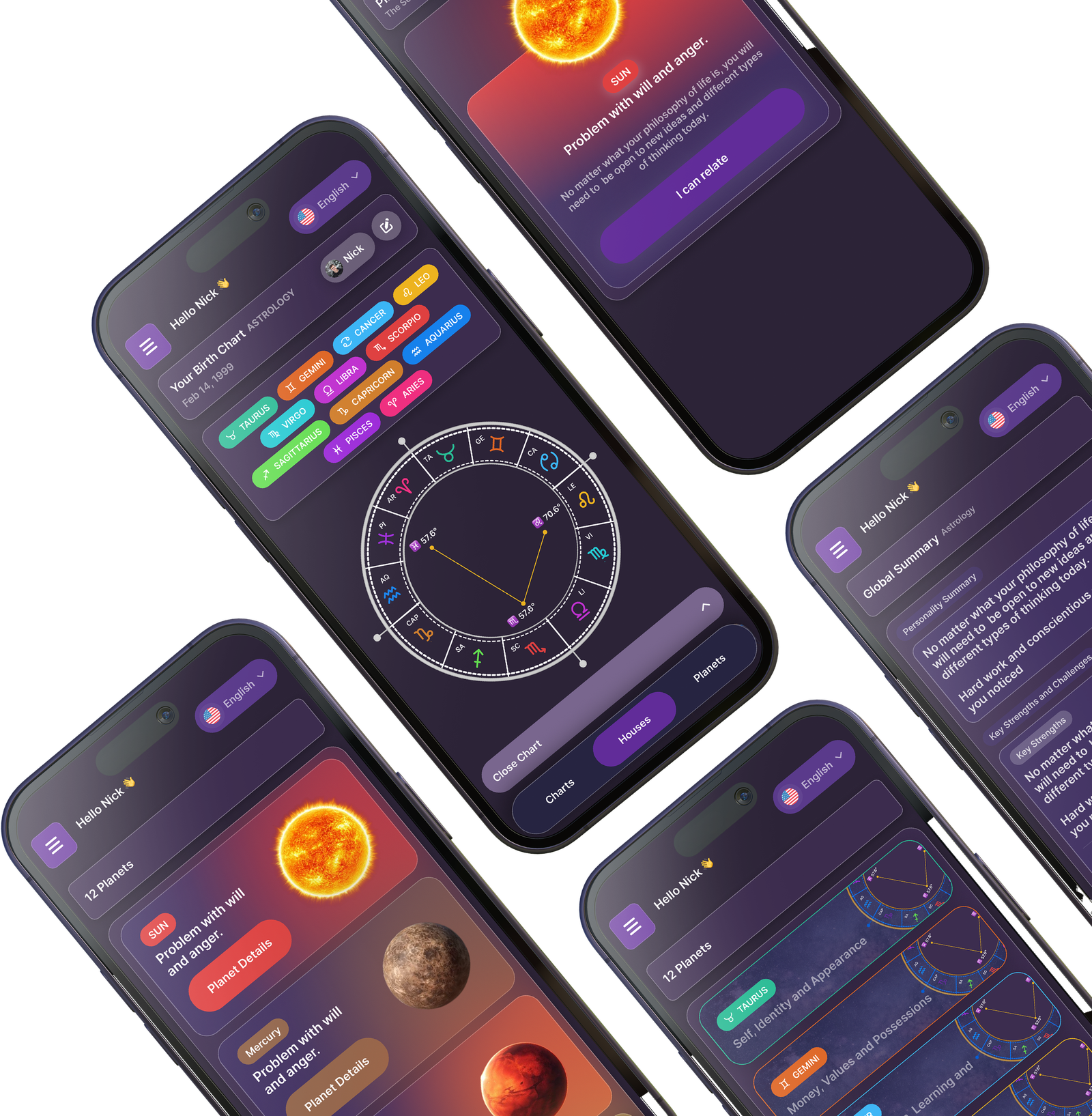 Phenoe multi-screen astrology app showcase